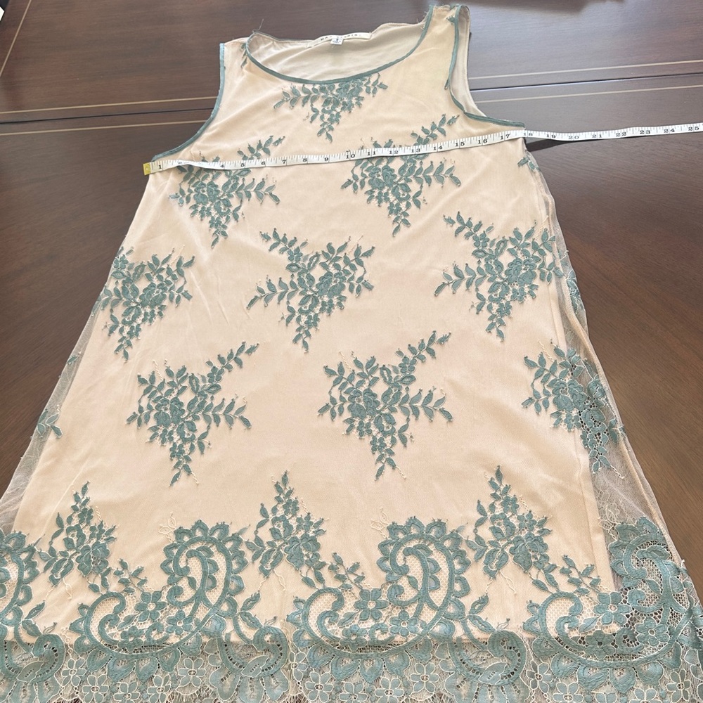 Max Studio Lace Embroidered A-Line Dress – Beige & Teal Floral Size S - Picture 5 of 14